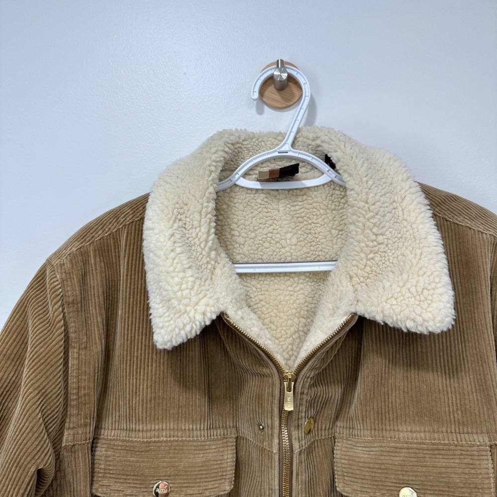 KITH Womens Jacket XL Tan‎ Corduroy Sherpa Lined Fuzzy Gold Zip Designer - Picture 5 of 13